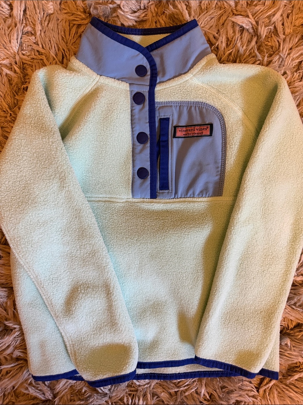 Vineyard Vines Mint Green Fleece Pullover with Blue Trim